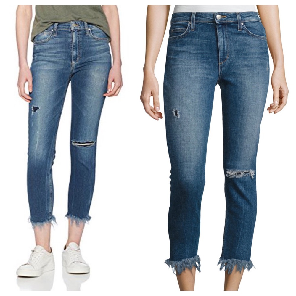 Joe’s Jeans The Charlie High Rise Skinny Crop Distressed Denim Blue Size 27W